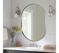 ANDY STAR 24x32'' Oval Mirror, Polished Chrome Oval Mirror Pill-Shaped Design in Stainless Steel Metal Frame for Bathroom, Entryway, Living Room, Contemporary 1" Deep Wall Mount Vertical or Horizontal