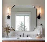 ANDY STAR 30x30 c Square Mirror, Matte Black Vanity Mirror, Modern Scalloped Bathroom Mirror in Premium Stainless Steel Metal Thin Frame, Unique Rounded Notched Corners