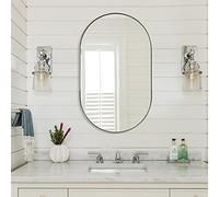 ANDY STAR Brushed Nickel Oval Bathroom Mirror, 20x33 inch Pill-Shaped Mirror for Wall HD Reflection Metal Frame Mirror for Bathroom Hang Vertical or Horizontal