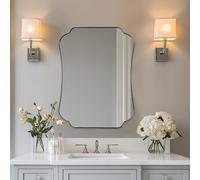 ANDY STAR Chrome Bathroom Mirror 24x32 Inches, Modern Scalloped Edge Wall Mirror with Stainless Steel Frame for Hallway, Lounge and Vanity Area