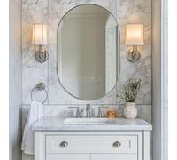 ANDY STAR Chrome Bathroom Mirror 24x36, Chrome Mirror Oval, Polished Silver Bathroom Mirror, Oval Mirrors Stainless Steel Frame Deep 1’’ Hang Vertical or Horizontal