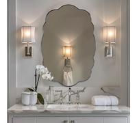 ANDY STAR Chrome Vintage Scalloped Mirror - 24x36 Inch Retro Bathroom Mirror, Unique Irregular Oval Wavy Mirror with Heavy Duty Metal Frame