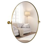 ANDY STAR Gold Bathroom Mirror, 20" x 30" Tilting Vanity Oval Mirror for Wall, Brushed Gold Stainless Steel Metal Frame Pivot Mirror Hangs Vertically Wall-Mounted