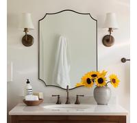 ANDY STAR Scalloped Bathroom Mirror, 24"x32" Brushed Bronze Vanity Mirror, Antique Bronze Decorative Bathroom Mirrors, Anti-Rust Stainless Steel Metal Frame, Stunning Design Ideal for Home Decor