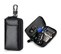 Andy's Orchids Leather Car Key Holder Bag, Car Key Case with Keychain, Keychain Protector Wallet with 6 Hooks and Keyring, Portable Zipper Closure Car Key Organizer Case for Men and Women, Black,