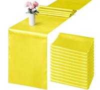 ANECO 12 Pack Satin Table Runner 12 x 108 Inch Yellow Long Wedding Satin Silk Table Runner for Wedding Banquet Graduations Birthday Party Decoration
