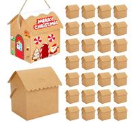 Aneco 24 Sets Christmas Gingerbread House Craft Kit with Twine DIY Xmas Gift Cookies Candy Boxes Build Kraft Gingerbread House Supplies for Christmas Holiday Fun Party Game Decorations