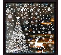 ANECO 270 Pieces Large Christmas Tree Window Clings White Reindeer Snowflake Xmas Window Decorations Stickers Reusable Christmas Window Door Decals for Christmas Window Display