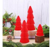 Aneco 4 Pack Velvet Christmas Tree Christmas Indoor Decorations Modern Cone Ceramics Xmas Tabletop Decor for for Home Entryway Table Mantel Centerpiece Winter Holiday Party Supplies, Red