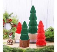 Aneco 4 Pack Velvet Christmas Tree Christmas Indoor Decorations Modern Cone Ceramics Xmas Tabletop Decor for for Home Entryway Table Mantel Centerpiece Winter Holiday Party Supplies, Green, Red