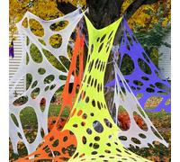 Aneco 4 Pcs Colored Halloween Spider Web 900 Sqft Glow-in-the-Dark DIY Spider Web with 20 Ground Nails for Halloween Party Supplies Home Indoor Outdoor Decorations, White, Green, Orange, Purple
