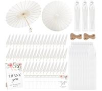 Aneco 50 Pieces 33 Inch Wedding White Paper Umbrellas, Chinese Japanese Decorative Parasols with Organza Bags Thank-You Tags Wooden Sign, DIY Oiled Paper Painting Umbrellas for Wedding Bridal Party