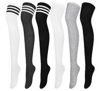 ANECO 6 Pairs Over Knee Thigh Socks Knee-High Warm Stocking Women Boot Sock Leg Warmer High Socks for Daily Wear, Cosplay