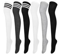 ANECO 6 Pairs Over Knee Thigh Socks Knee-High Warm Stocking Women Boot Sock Leg Warmer High Socks for Daily Wear, Cosplay