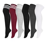 ANECO 6 Pairs Plus Size Over Knee Socks Women Warm Thigh High Stockings for Daily Use, Mixed Colors (Thigh Circumference: 19.7-24.4 Inches)