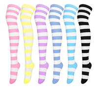 Aneco 6 Pairs Thigh High Socks Over the Knee High Boot Stockings Extra Long Striped Leg Warmers for Women