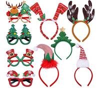 ANECO 9 Pack Christmas Headbands Christmas Glasses Frames Xmas Party Hat Headwear Christmas Costume Accessory for Christmas Party Supplies
