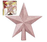 Aneco Rose Gold Glitter Mini Christmas Tree Topper Shatter-Proof 8 Inch Christmas Tree Decoration Treetop for Holiday Ornament or Home Decor