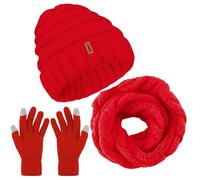 Aneco Winter Warm Knitted Scarf Beanie Hat and Gloves Set Men & Women's Soft Stretch Hat Scarf and Mitten Set, Red, Medium