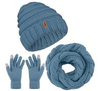 Aneco Winter Warm Knitted Scarf Beanie Hat and Gloves Set Men & Women's Soft Stretch Hat Scarf and Mitten Set, Pastel Blue, Medium