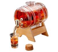 ANEELV 1000ml Barrel Shaped Whisky Carafe with Tap, Wooden Base, Cork, Clear Drinks Dispenser - Perfect Gift