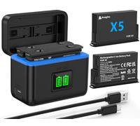 Anegine Insta 360 X5 Battery, 2 Pack 2850mAh Insta360 x5 Battery Bundle with Dual Fast Charger, Battery Level Display, Compatible with Insta360 X5 Camera (Battery*2, Charger*1)