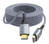 Anehmeta 8K Fiber Optic HDMI Cable 50FT, 48Gbps Ultra High Speed Long HDMI 2.1 Cord Braided 8K@60Hz 4K@120Hz HDR10/HDCP2.2&2.3/eARC/3D Compatible for PS5, Xbox, HDTV, Laptop, Monitor