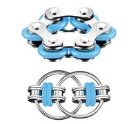 Anei 2 Pieces Bike Chain Fidget Toys Set, Flips Key Chain Fidget Toy Stress Reducer Bicycle Chain for Adults and Adolescents with ADHD, ADD, Autism, Blue SY041