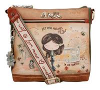 Anekke | Women's shoulder bag Peace & Love collection | Crossbody bag with comfortable and original sixties inspired wide shoulder strap | Color camel, Brown, 27 x 25 x 8 cm