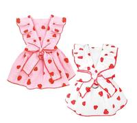 Anelekor 2 Pack Strawberry Dog Dresses with D-Ring Summer Puppy Clothes for Small Dog Girl Spring Cat Outfit Cotton Sleeveless Pet Dress for Kitten Chihuahua Pomeranian Yorkie (Pink White, Medium)