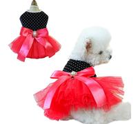 Anelekor Black Polka Dot Dog Dress with D-Ring, Puppy Wedding Attire for Small Dog Girl,Cat Birthday Outfit, Red Tutu Party Dress for Kitten Chihuahua Yorkie Pomeranian (Black, Medium)