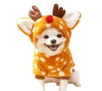 Anelekor Dog Christmas Outfit with Antlers Funny Dog Reindeer Costume Fleece Puppy Hoodies for Small pet Winter Cat Clothes Pet Elk Costume for Kitten Chihuahua Yorkie (Brown, Large)