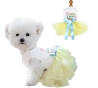 Anelekor Dog Easter Outfit with My 1st Easter Embroidery Letters Holiday Puppy Dress Rainbow Small Dog Tutu Cat Apparel Fancy Pet Clothes for Chihuahua Yorkie Pomeranian Poodle (Yellow, Small)