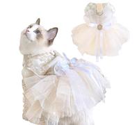Anelekor Fancy Dog Dresses with Leash Ring, Embroidered Dog Wedding Dress, Bow Puppy Clothes for Small Dog Girl Multi-layer Lace Tutu Cat outfit for Kitten Chihuahua Yorkie, Champagne,X-Large