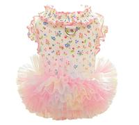 Anelekor Floral Puppy Dress with D-Ring Ruffled Small Dog Clothes Female Spring Cat Outfit Sleeveless Pet Princess Skirt Cute Dogs Tutu Dresses (Pink, Large)