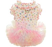 Anelekor Floral Puppy Dress with D-Ring Ruffled Small Dog Clothes Female Spring Cat Outfit Sleeveless Pet Princess Skirt Cute Dogs Tutu Dresses (Pink, Small)