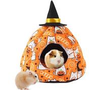 Anelekor Halloween Guinea Pig Hideout with Wizard Hat Decor Orange Pumpkin Hamster Bed Cave Warm Small Animals House and Habitats for Rats Chinchilla Hedgehog Gerbil (Large)