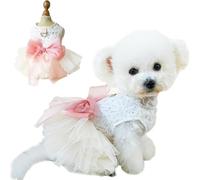 Anelekor White Small Dog Wedding Dress with D-Ring, Bow Knot Puppy Clothes for Small Dog Girl,Cat Birthday Outfit, Pet Party Dress for Kitten Chihuahua Yorkie Pomeranian (White, Medium)
