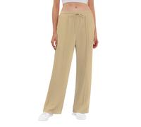 Anelune Capri Pants for Women High Waisted Wide Leg Linen Palazzo Trousers Pull On Elastic Smock Waist Loose Flowy Pants Running Exercise Cycling Apricot