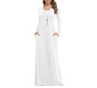 Anelune Dresses for Women Long Sleeve Loose Plain Plus Size Maxi Dresses Casual Long Dresses with Pockets White X-Large