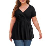 Anelune Plus Size Tops for Women, Short Sleeve Tunic Blouse, Black, 4XL