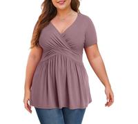 Anelune Plus Size Tops for Women, Short Sleeve Tunic Blouse, Mauve, XL
