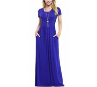 Anelune Women's 2024 Summer Casual Flutter Short Sleeve Crew Neck Smocked Elastic Waist Tiered Midi Dress with Pockets(Royal Blue-3XL)