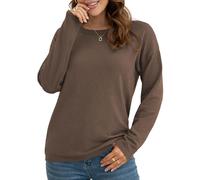 Anelune Women's Pullover Sweaters Long Sleeve Print Knitted Crew Neck Sweater Tops Brown