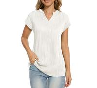 Anelune Womens Short Sleeve Dressy Tops V-Neck Textured Cute Summer Tops 2025 Basic T-Shirts Work Blouses White XL