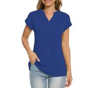 Anelune Womens Short Sleeve Dressy Tops V-Neck Textured Cute Summer Tops 2025 Basic T-Shirts Work Blouses Royal Blue XL