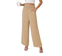 Anelune Womens Solid Color Pants Ladies Loose Fit Casual Linen Wide Leg Pants with Pockets Dark Almond 2XL