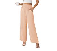Anelune Womens Solid Color Pants Ladies Loose Fit Casual Linen Wide Leg Pants with Pockets Flesh Pink L