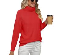 Anelune Womens Turtleneck Jumpers, Winter Long Sleeve Oversized Knitted Sweater, Casual Loose Batwing Sleeve Pullover Qi Red L