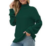Anelune Women's Turtleneck Sweaters 2025 Batwing Sleeve Loose Oversized Chunky Knitted Pullover Dark Green Sweater Jumper Tops Dark Green L